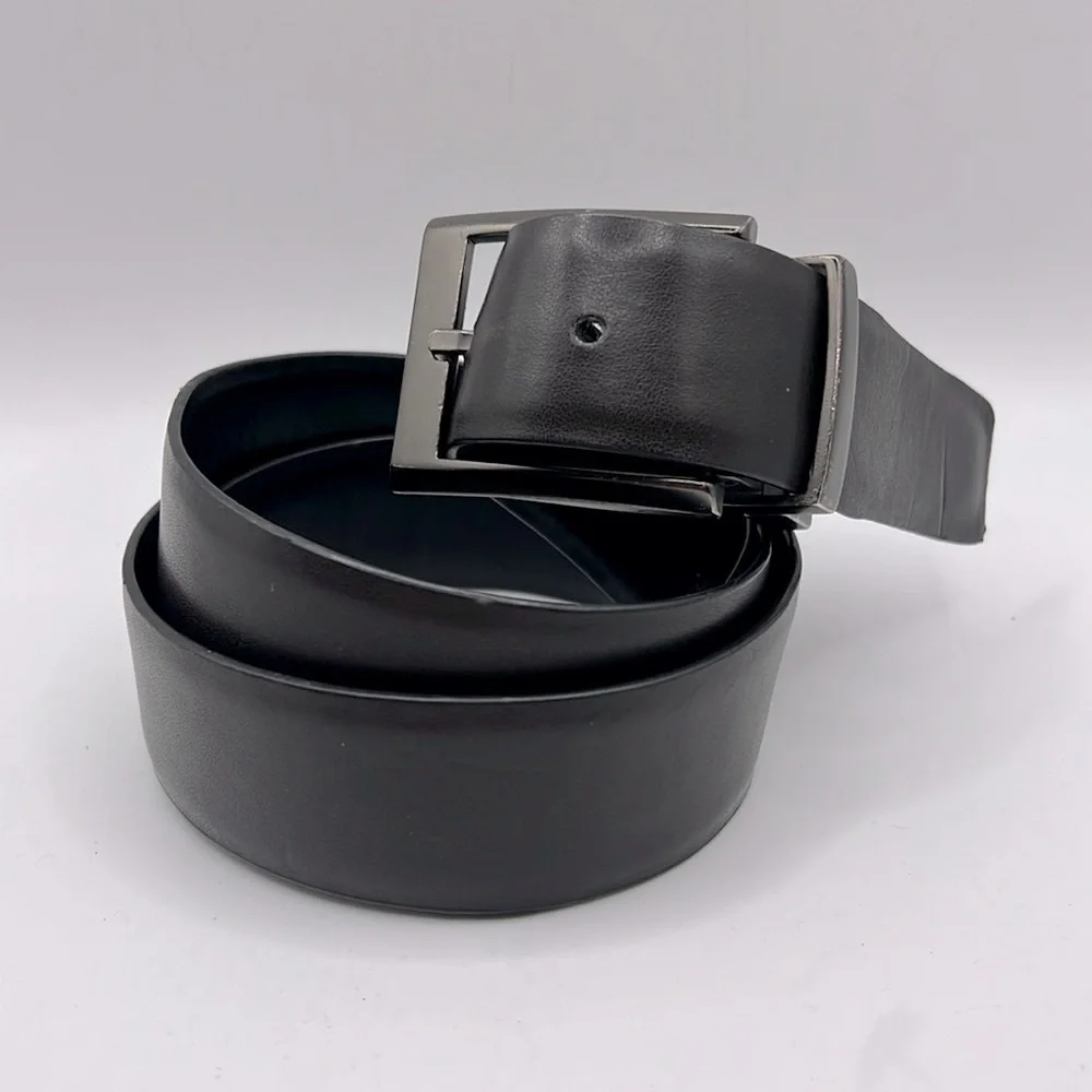 Calvin Klein Reversible Dark Brown Black Leather Belt Silver Mens Size 40